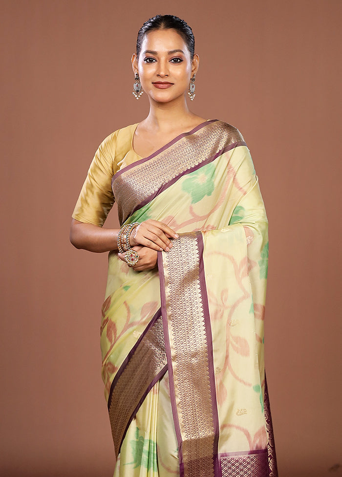 Cream Kanjivaram Silk Saree With Blouse Piece