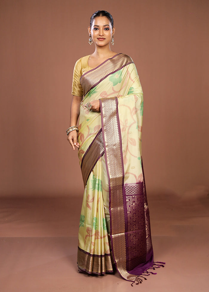 Cream Kanjivaram Silk Saree With Blouse Piece