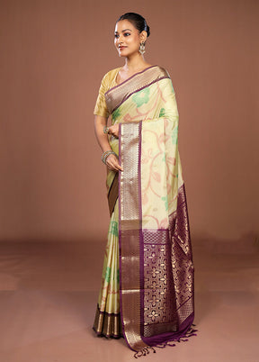 Cream Kanjivaram Silk Saree With Blouse Piece