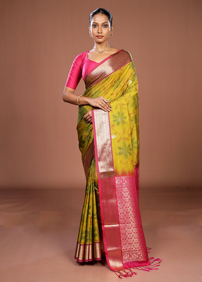 Green Kanjivaram Silk Saree With Blouse Piece