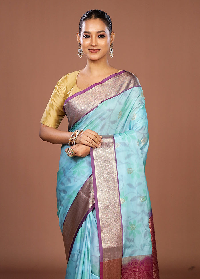 Blue Kanjivaram Silk Saree With Blouse Piece