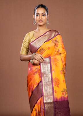 Orange Kanjivaram Silk Saree With Blouse Piece