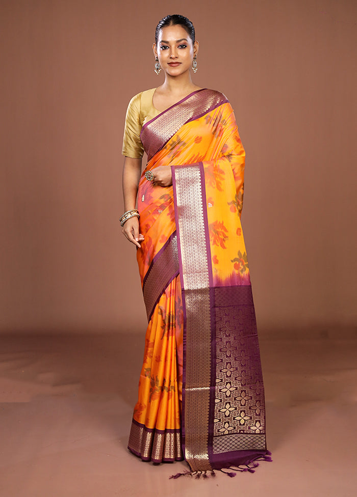 Orange Kanjivaram Silk Saree With Blouse Piece