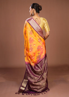 Orange Kanjivaram Silk Saree With Blouse Piece