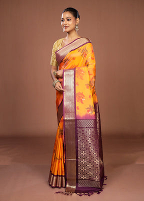 Orange Kanjivaram Silk Saree With Blouse Piece