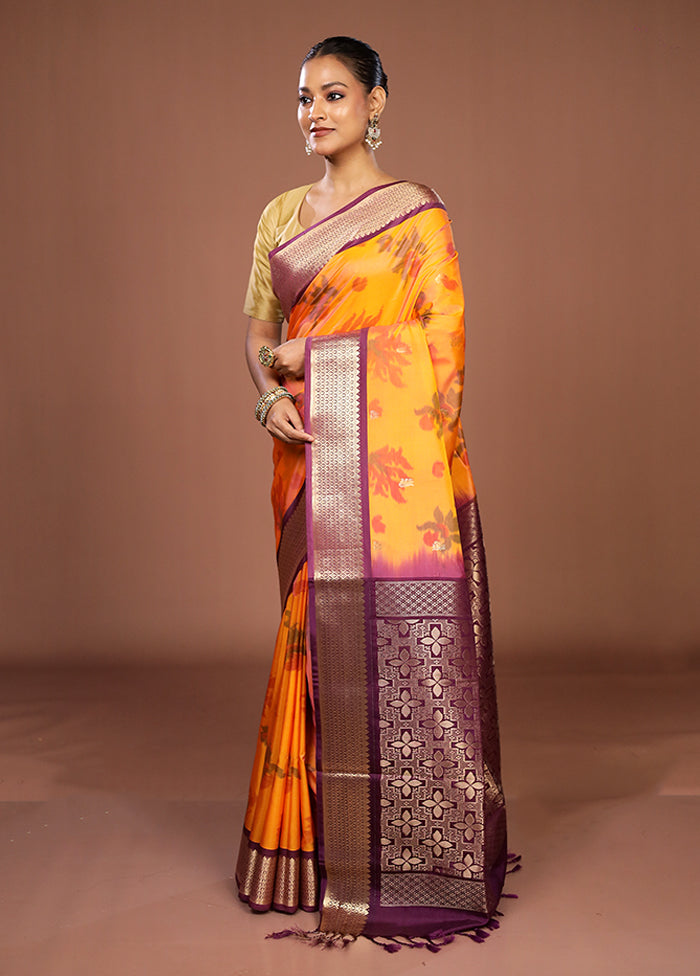Orange Kanjivaram Silk Saree With Blouse Piece