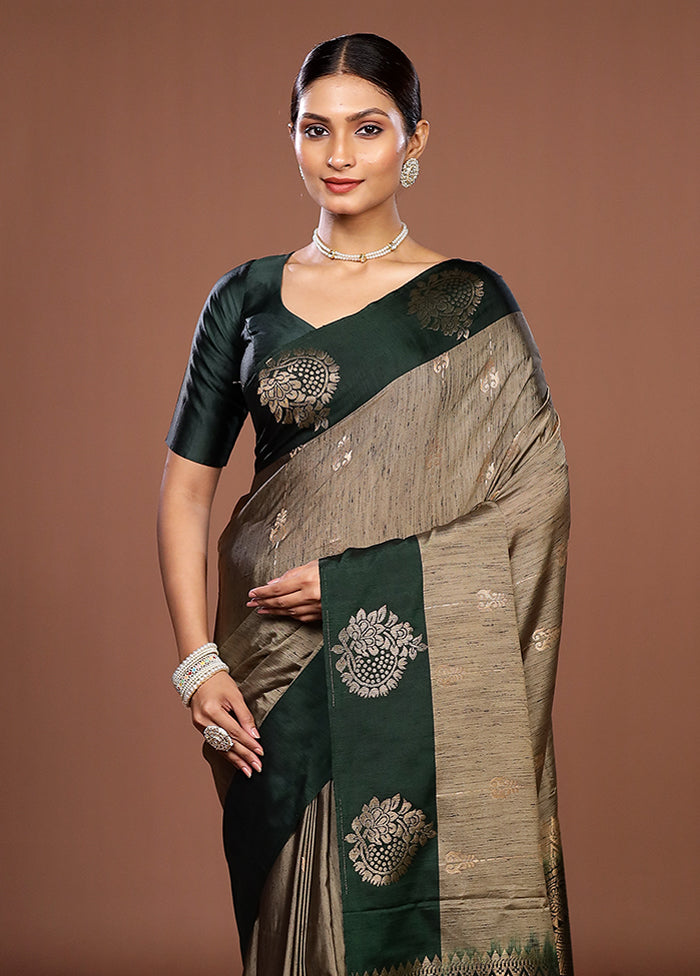 Grey Kanjivaram Silk Saree With Blouse Piece