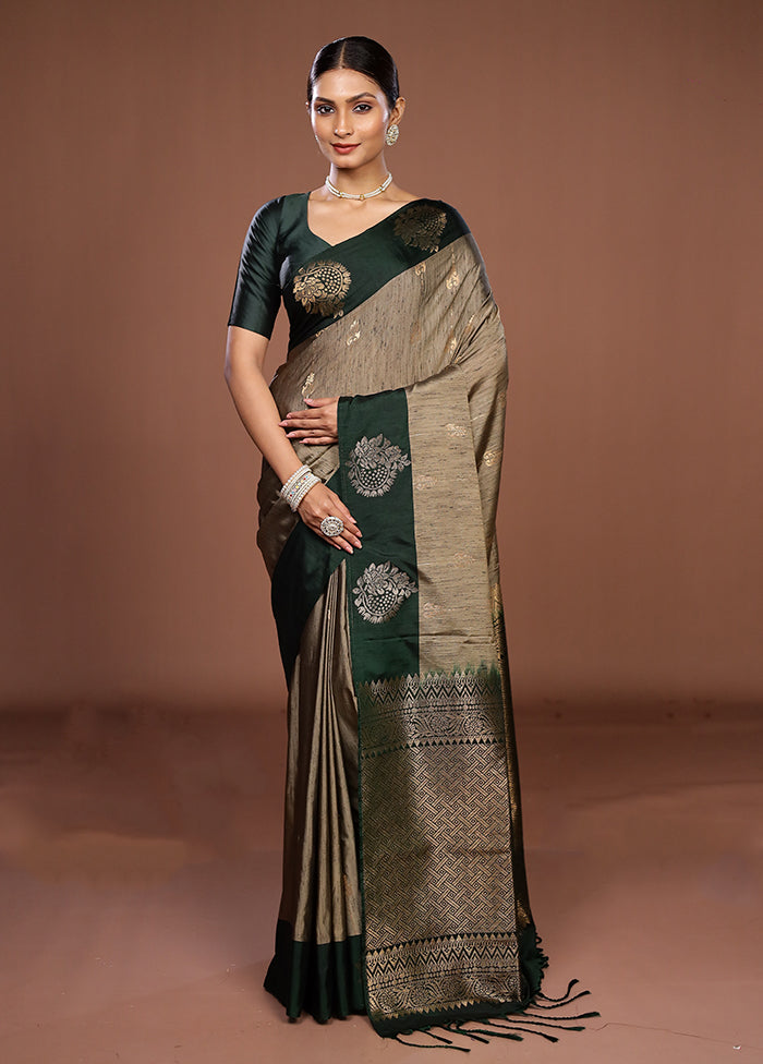 Grey Kanjivaram Silk Saree With Blouse Piece