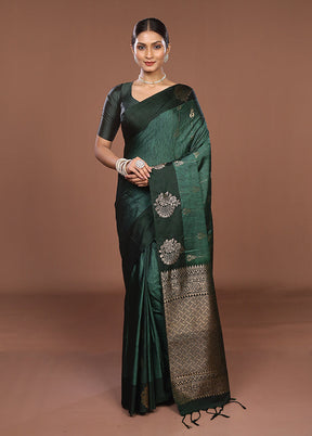 Green Kanjivaram Silk Saree With Blouse Piece