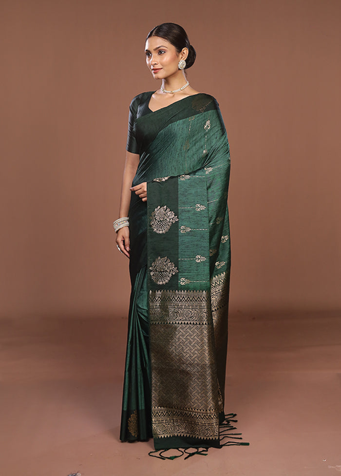 Green Kanjivaram Silk Saree With Blouse Piece