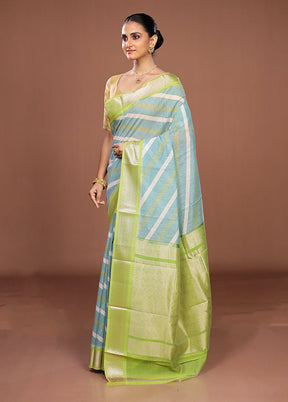 Blue Pure Cotton Saree With Blouse Piece