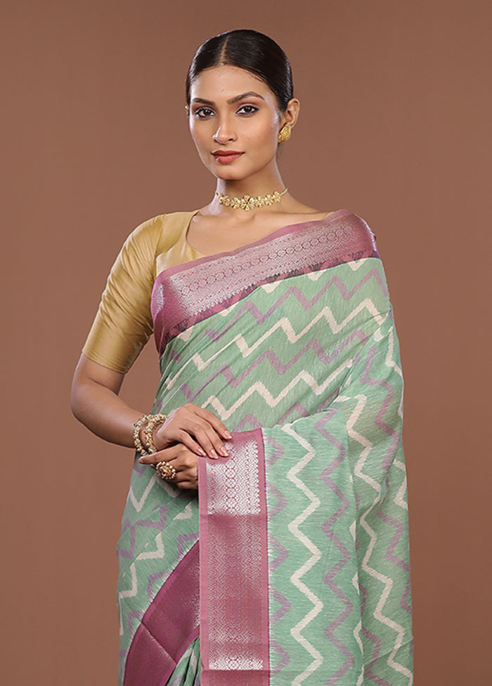 Green Pure Cotton Saree With Blouse Piece