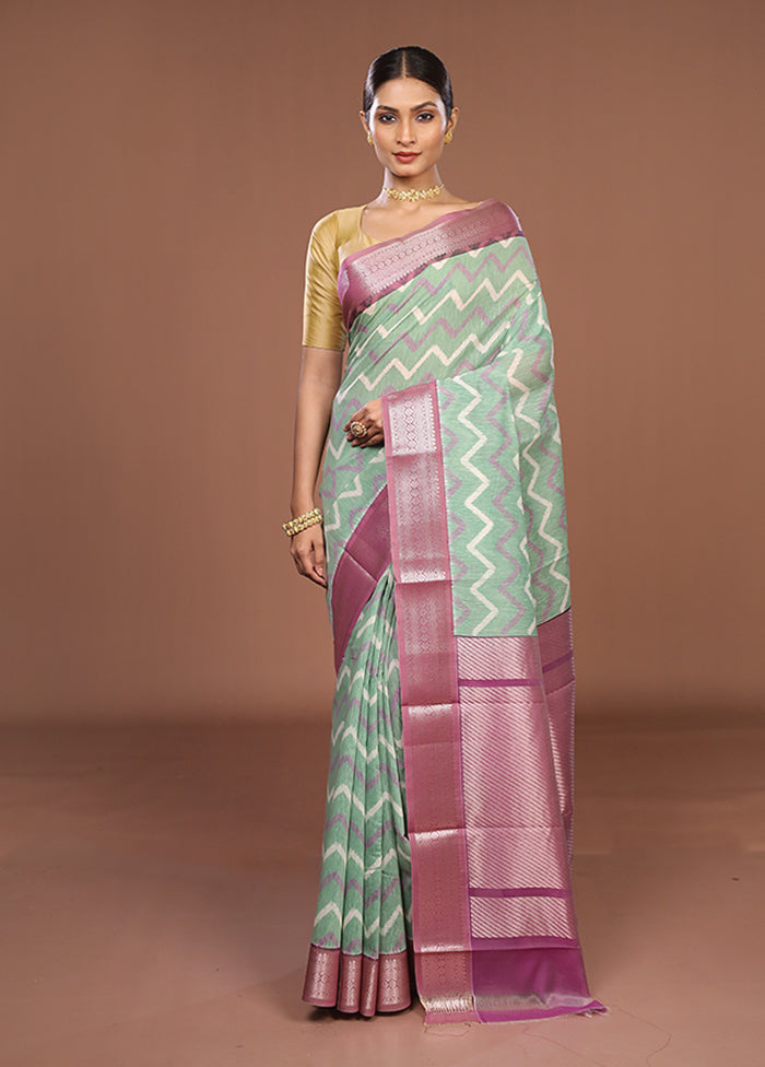 Green Pure Cotton Saree With Blouse Piece