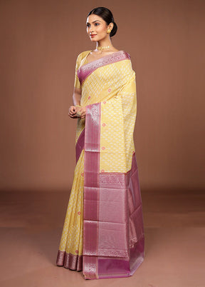 Yellow Pure Cotton Saree With Blouse Piece