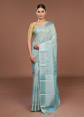 Blue Pure Cotton Saree With Blouse Piece