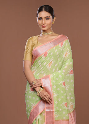 Green Pure Cotton Saree With Blouse Piece