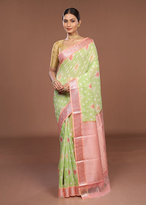 Green Pure Cotton Saree With Blouse Piece