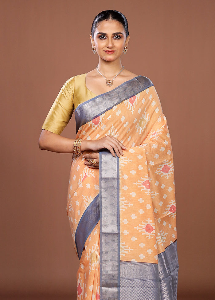 Orange Pure Cotton Saree With Blouse Piece
