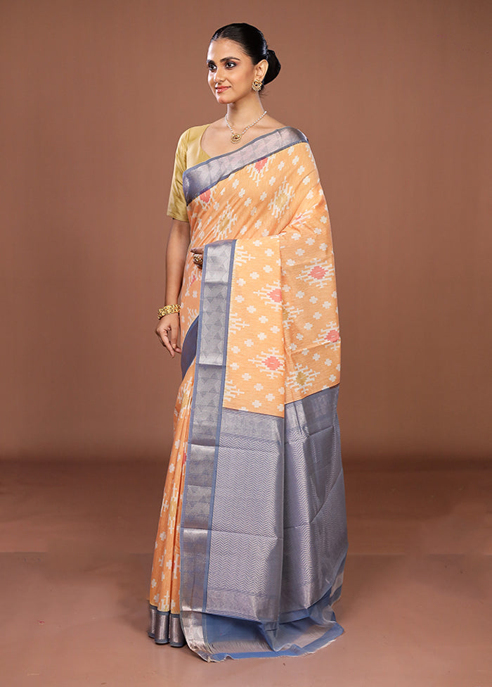 Orange Pure Cotton Saree With Blouse Piece