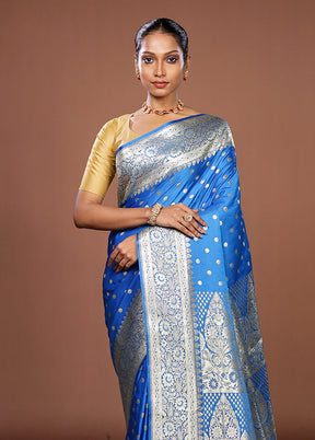 Blue Banarasi Silk Saree With Blouse Piece