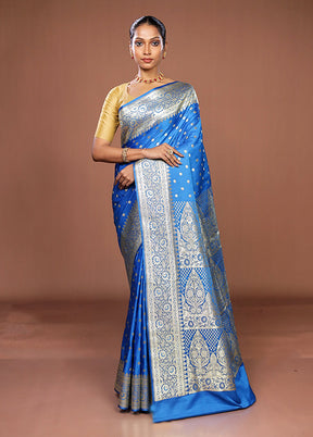 Blue Banarasi Silk Saree With Blouse Piece