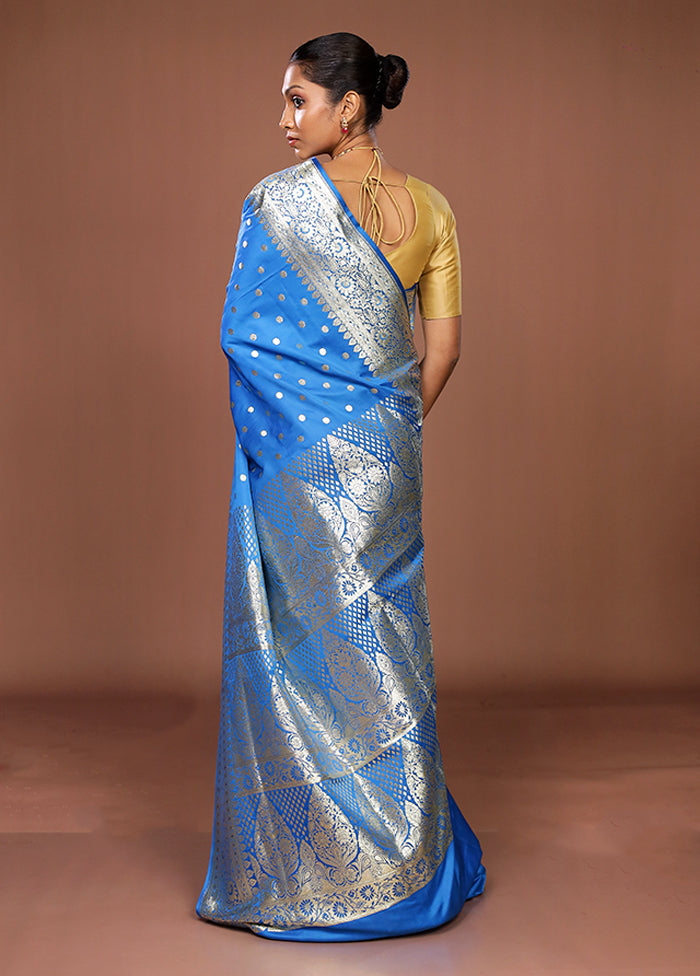 Blue Banarasi Silk Saree With Blouse Piece