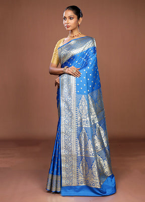 Blue Banarasi Silk Saree With Blouse Piece