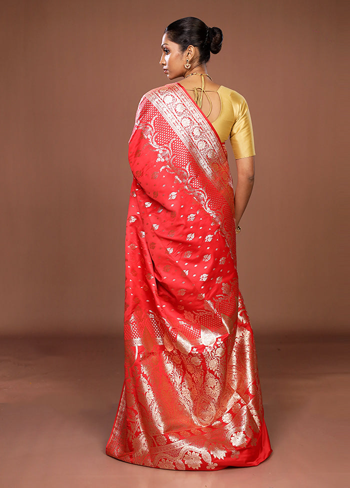 Red Banarasi Silk Saree With Blouse Piece