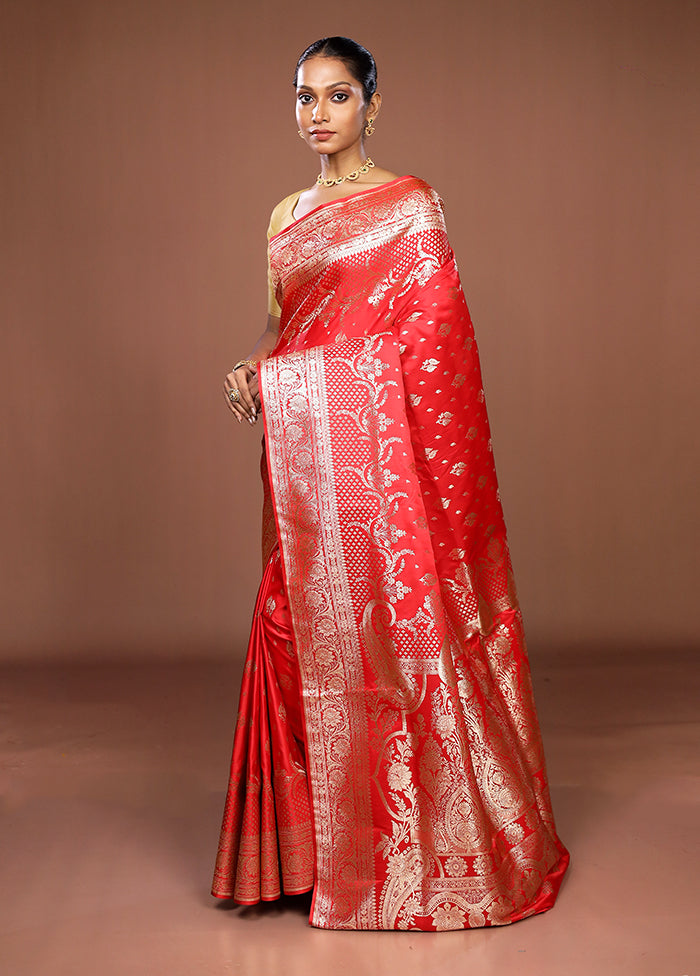 Red Banarasi Silk Saree With Blouse Piece
