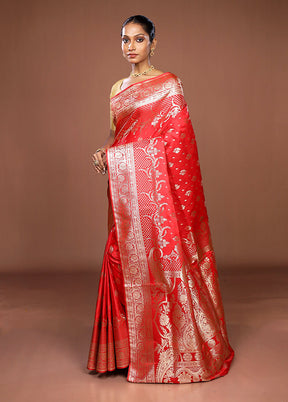 Red Banarasi Silk Saree With Blouse Piece