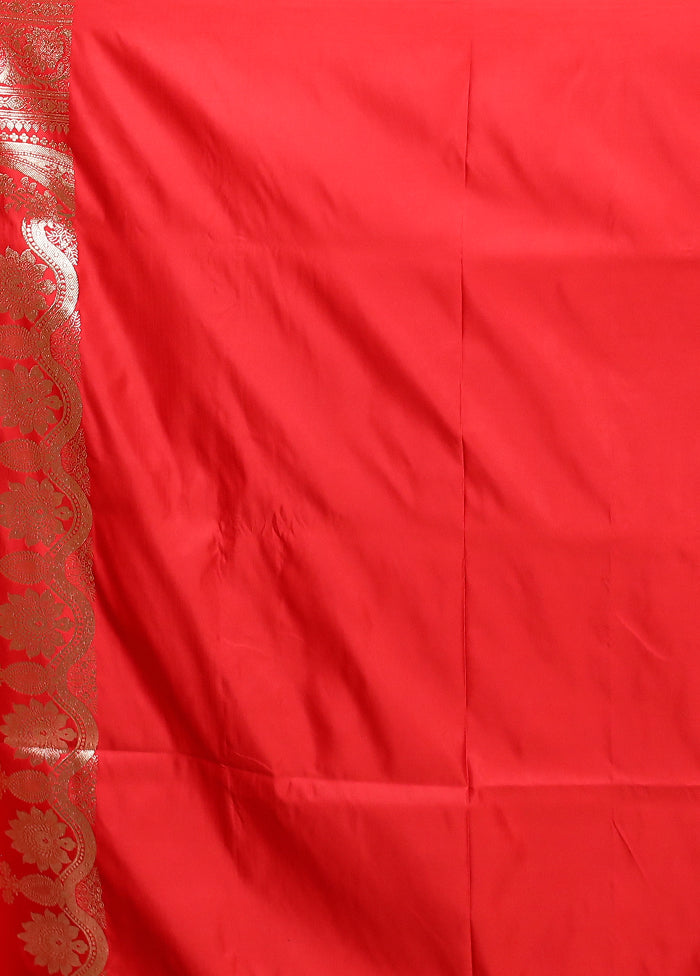 Red Banarasi Silk Saree With Blouse Piece