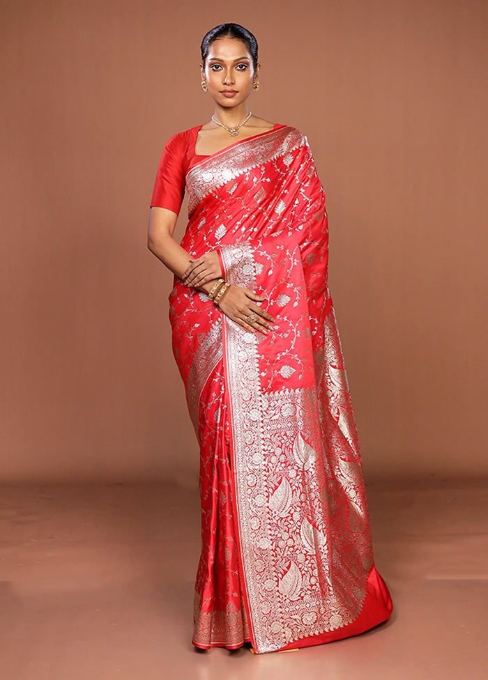 Pink Banarasi Silk Saree With Blouse Piece