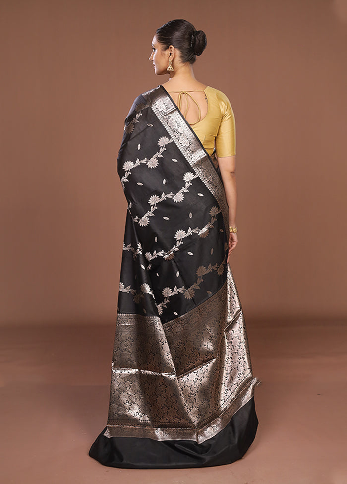 Black Dupion Silk Saree With Blouse Piece