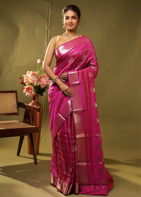Magenta Dupion Silk Saree With Blouse Piece