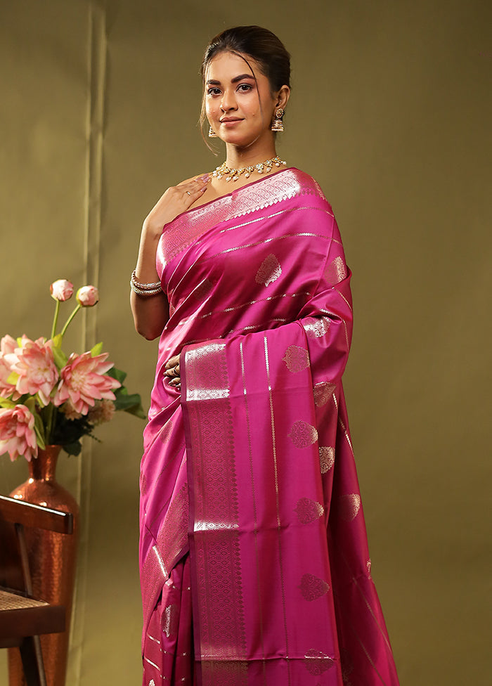 Magenta Dupion Silk Saree With Blouse Piece