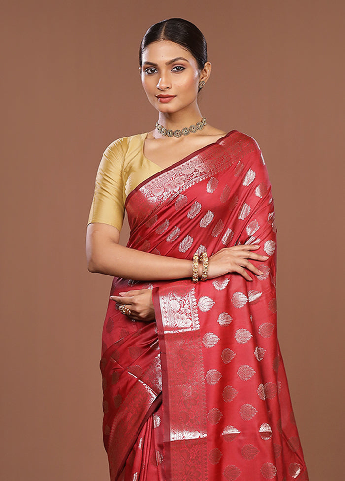 Red Dupion Silk Saree With Blouse Piece