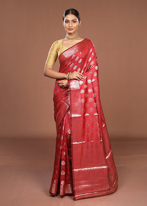 Red Dupion Silk Saree With Blouse Piece