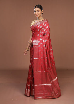 Red Dupion Silk Saree With Blouse Piece