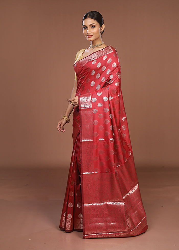 Red Dupion Silk Saree With Blouse Piece