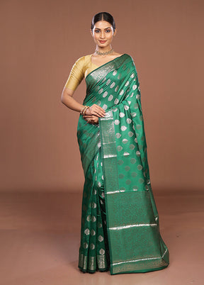Green Dupion Silk Saree With Blouse Piece