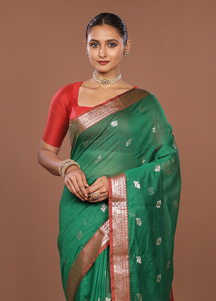 Green Cotton Saree With Blouse Piece