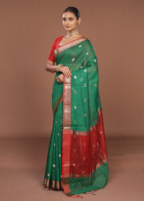 Green Cotton Saree With Blouse Piece