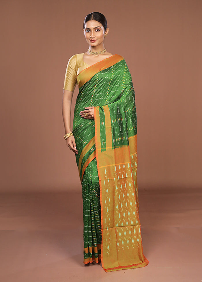 Green Ikkat Silk Saree With Blouse Piece