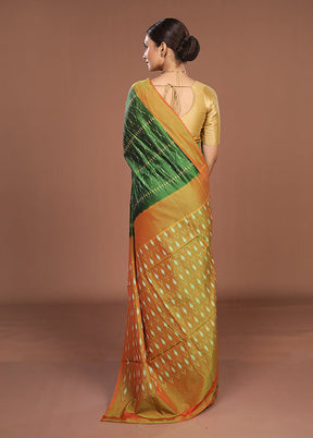 Green Ikkat Silk Saree With Blouse Piece