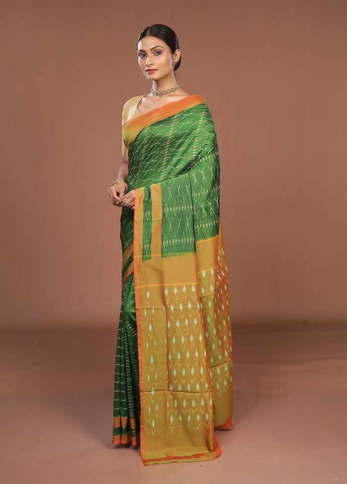 Green Ikkat Silk Saree With Blouse Piece