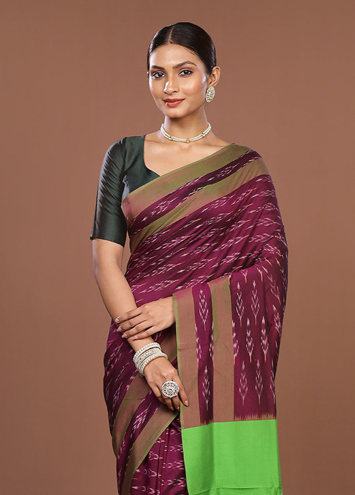 Purple Ikkat Silk Saree With Blouse Piece
