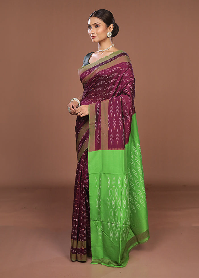 Purple Ikkat Silk Saree With Blouse Piece