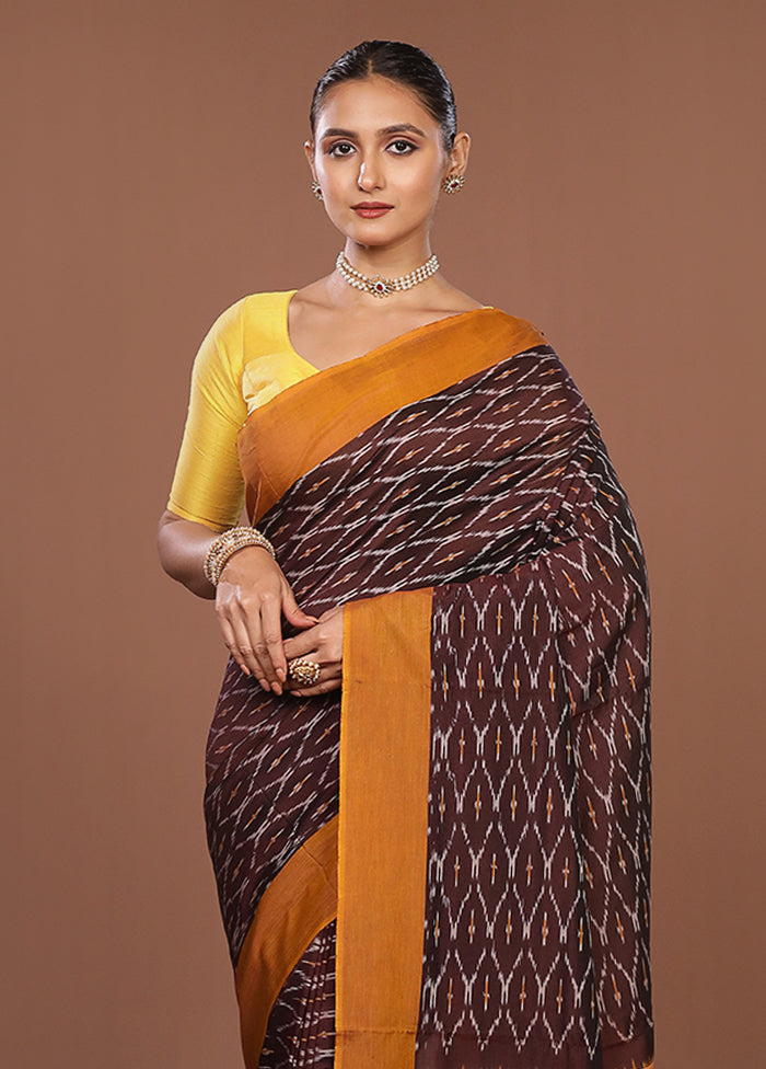 Maroon Ikkat Silk Saree With Blouse Piece