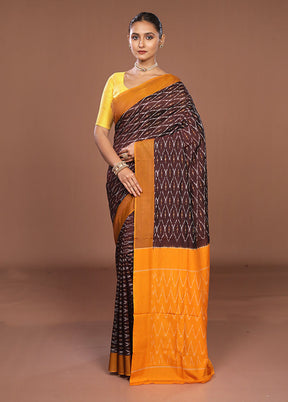 Maroon Ikkat Silk Saree With Blouse Piece