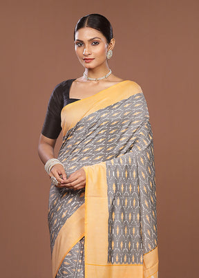 Grey Ikkat Silk Saree With Blouse Piece